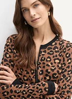 Zip Front Leopard Print Cardigan