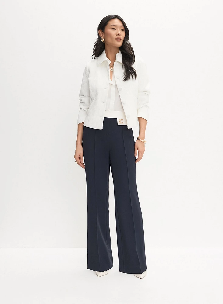 Crinkled Cropped Jacket & Flare-Leg Pants