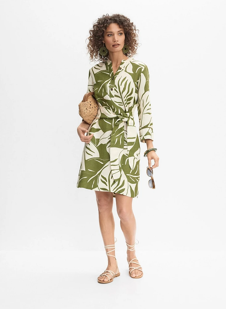 Leaf Linen-Blend Dress