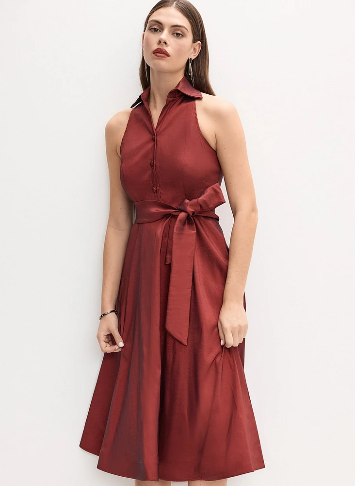 Belted Taffeta Dress