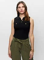 Sleeveless Knit Polo Top