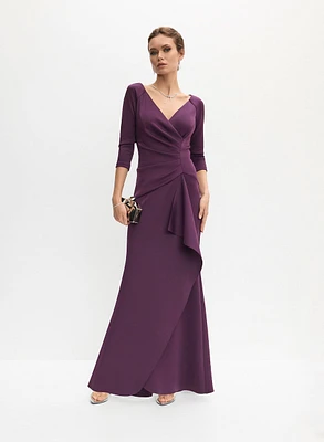 BA Nites- V-Neck Side Flounce Evening Dress