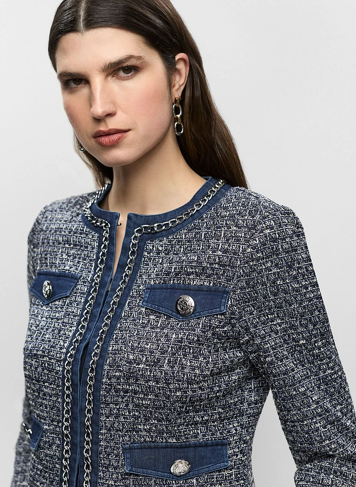 Denim Trim Bouclé Jacket