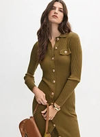 Ribbed Knit Button-Down Dress