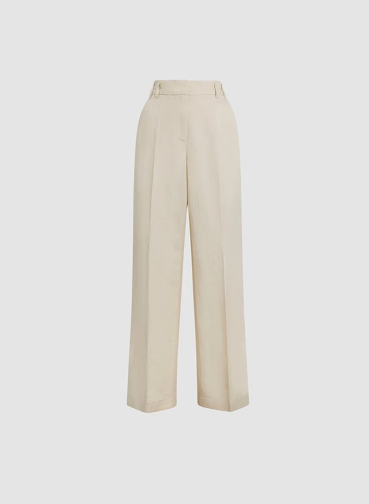 Pantalon à jambe large en mélange de lin