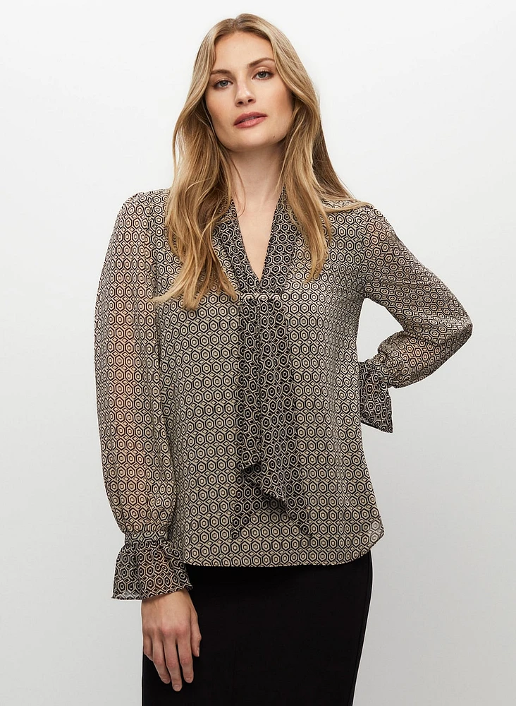 Geometric Motif Tie Blouse