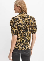 Blouse léopard à manches bouffantes
