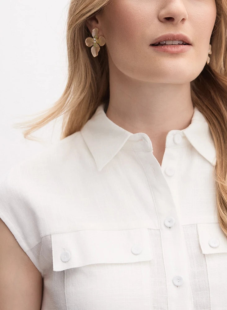 Blouse boutonnée à poches appliquées