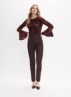 Patterned Velvet Bell Sleeve Top