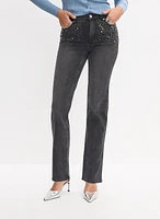 Rhinestone Detail Straight Leg Jeans