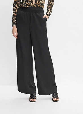 Ribbed Waist Wide-Leg Pants