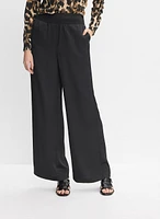 Ribbed Waist Wide-Leg Pants