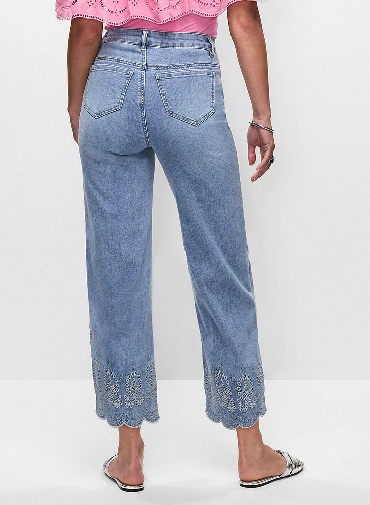 Embroidered Hem Culotte Jeans