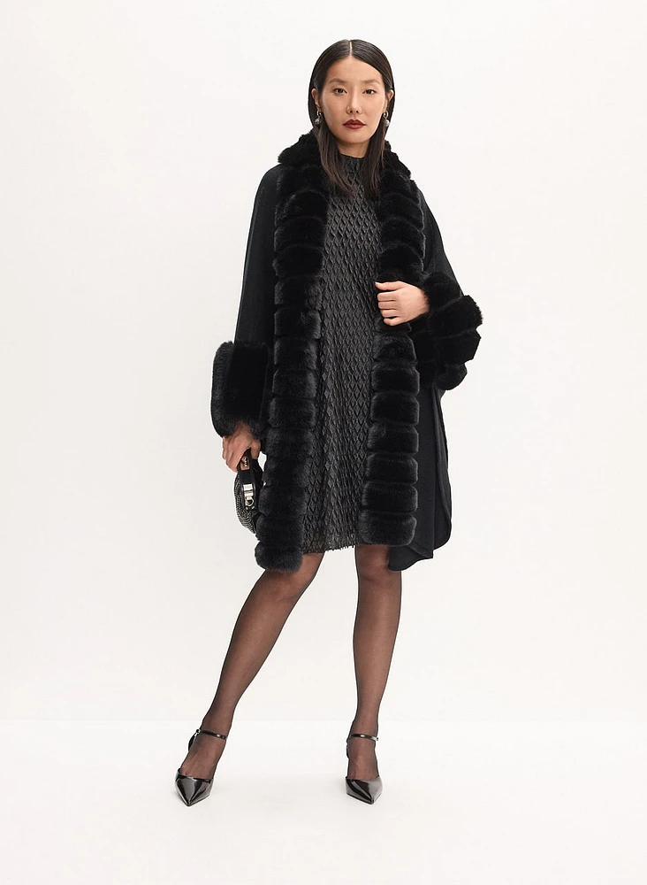 Faux Fur Trim Poncho