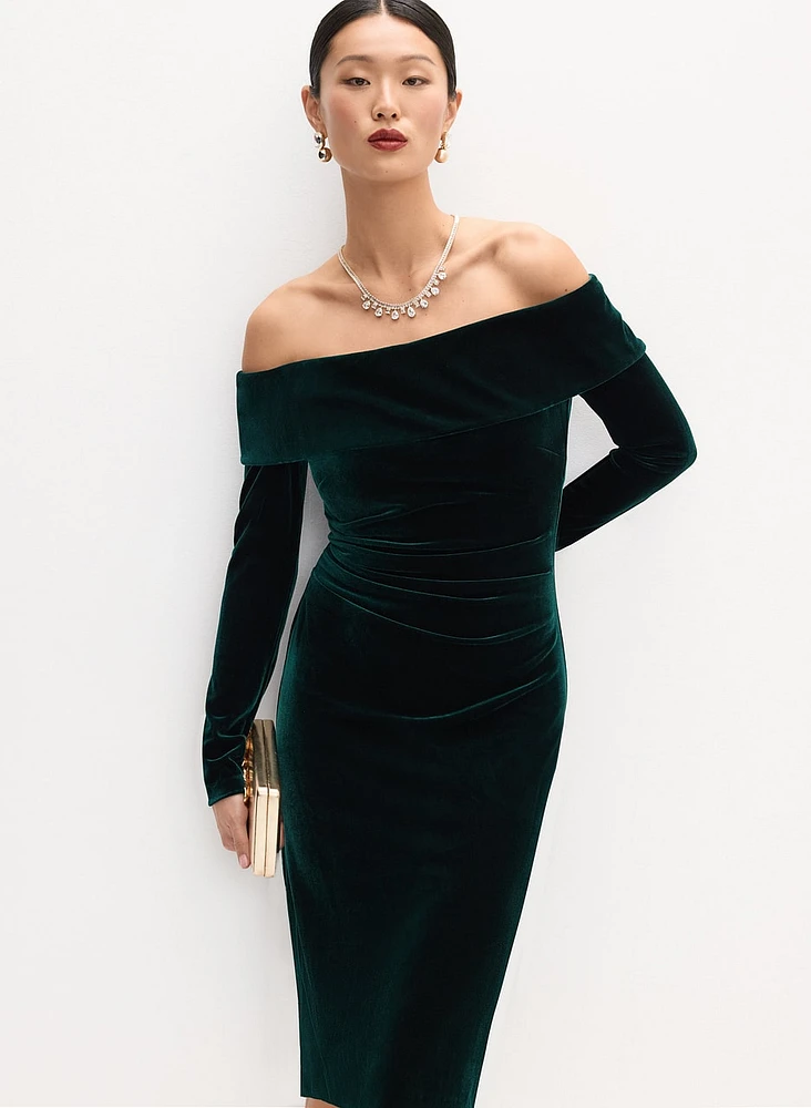 Stretch Velvet Off-the-Shoulder Dress