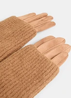 Knit Detail Faux Suede Gloves