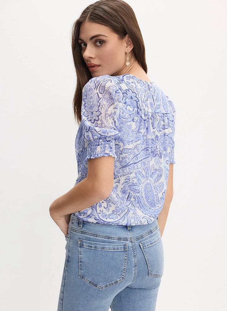 Paisley Tie-Front Blouse