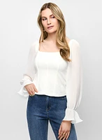 Square Neck Pleated Sleeve Top