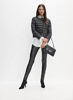 Embellished Collar Puffer Jacket & Kayla Vegan Leather Straight Leg Pants