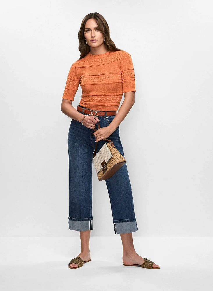 Lettuce Trim Pullover & Rolled Hem Jeans