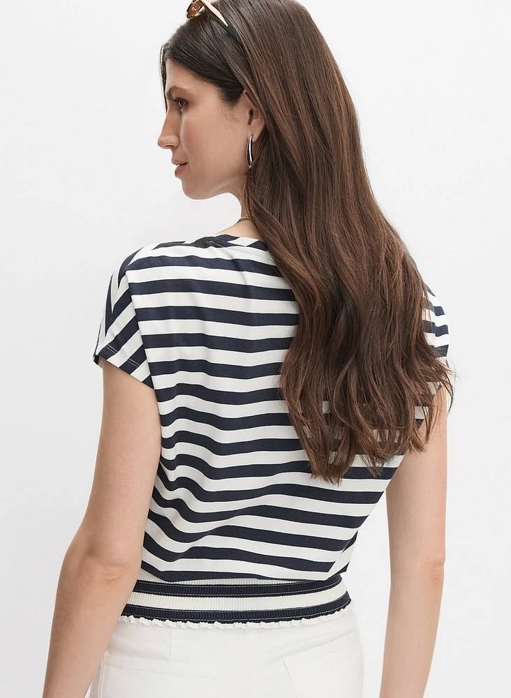 T-shirt rayé à ourlet fronc