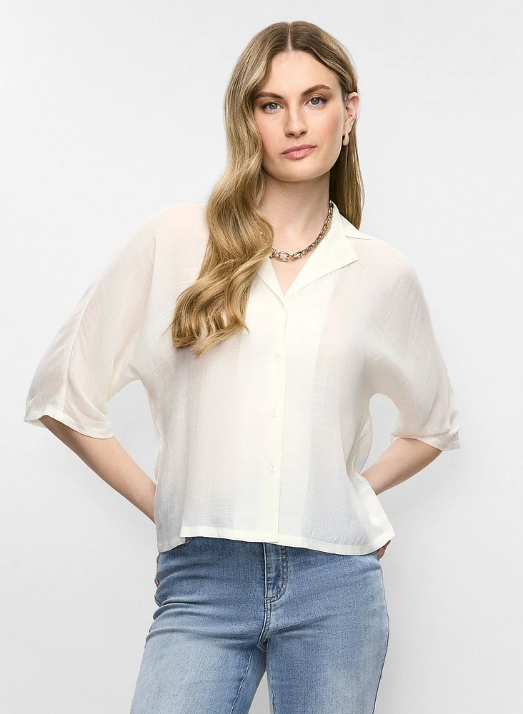 Blouse à col cranté et manches coude