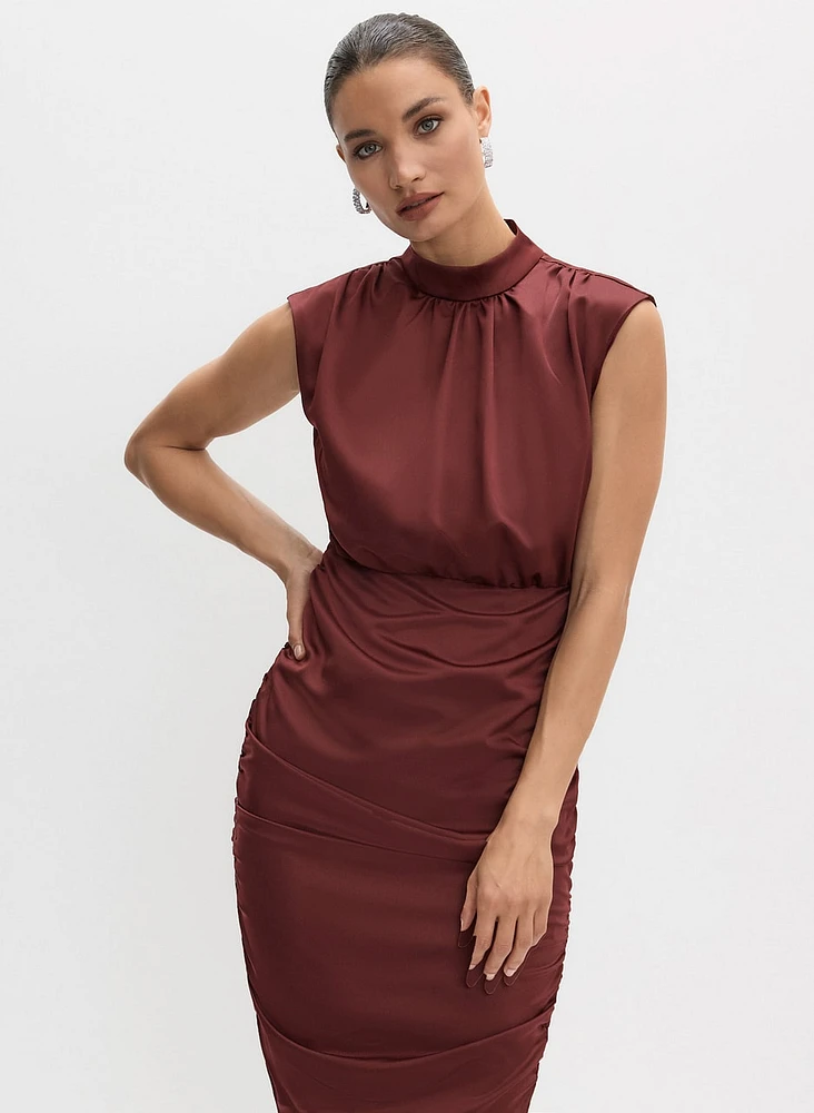 Short Ruched Satin Dress