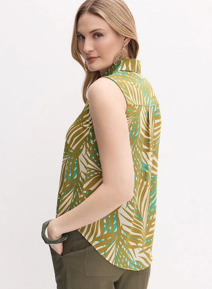 Palm Print Sleeveless Blouse