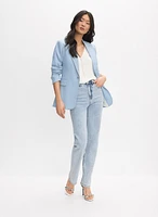 Jewel Button Denim Blazer & Straight-Leg Jeans