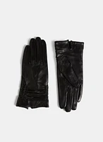 Ruched Detail Leather Gloves