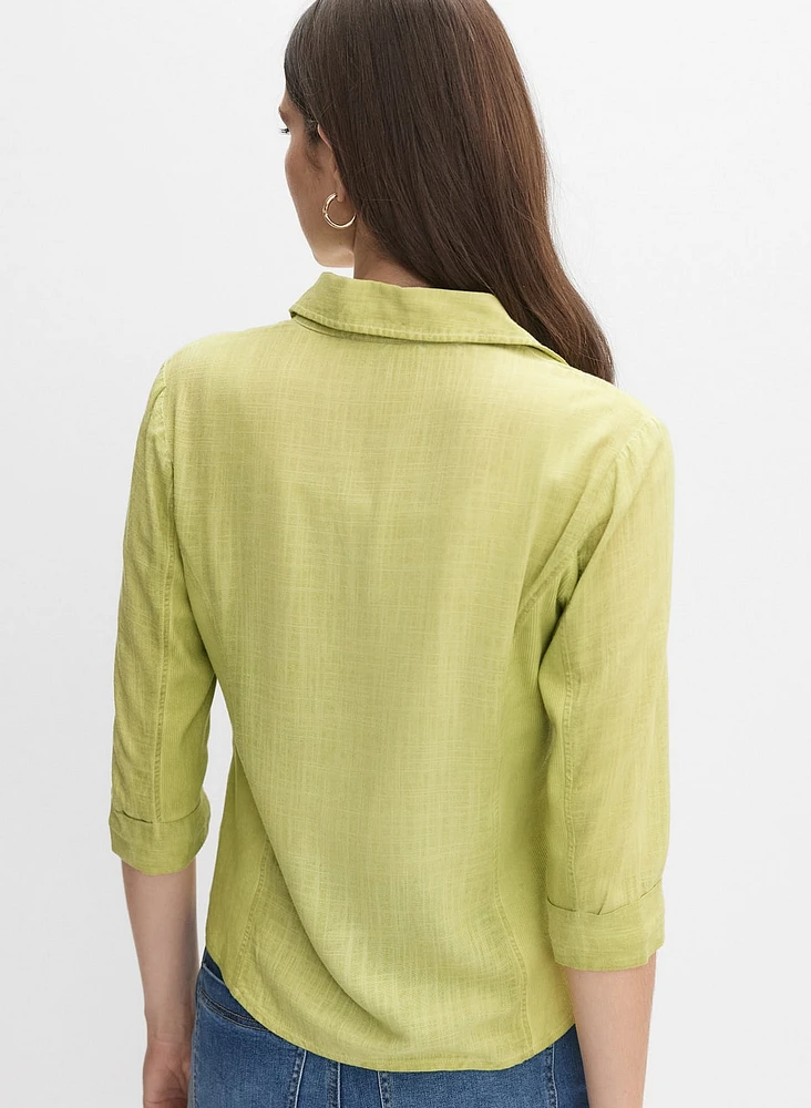 Linen-Blend Crosshatch Detail Blouse