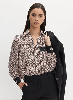 Geometric Print Long Sleeve Blouse