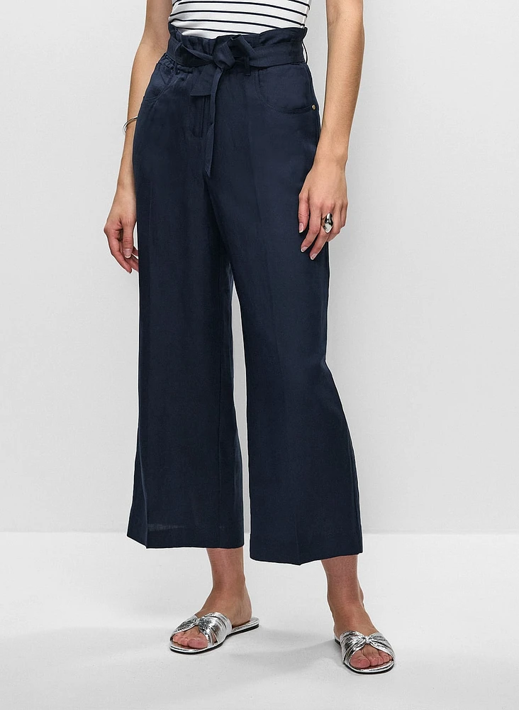 Linen-Blend Cropped Pants