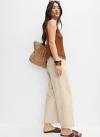Tonal Embroidered Linen-Blend Pants