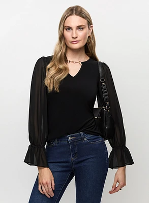 Joseph Ribkoff - Sheer Bell Sleeve Top