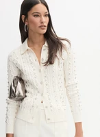 Embellished Knit Polo Cardigan