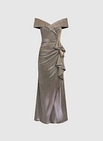 Foil Off-The-Shoulder Dress