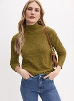 Mock Neck Pearl Embellished Sweater