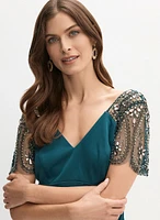 BA Nites - Beaded Sleeve Evening Dress