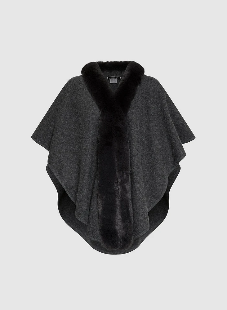 Faux Fur Collar Poncho