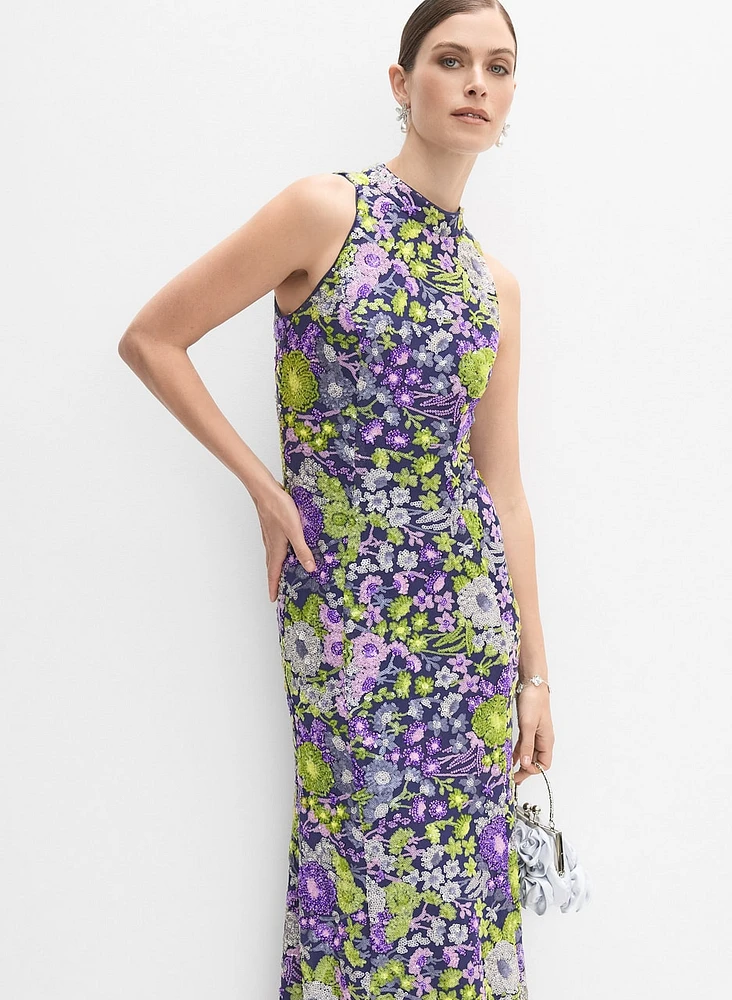 Robe florale ornée de paillettes