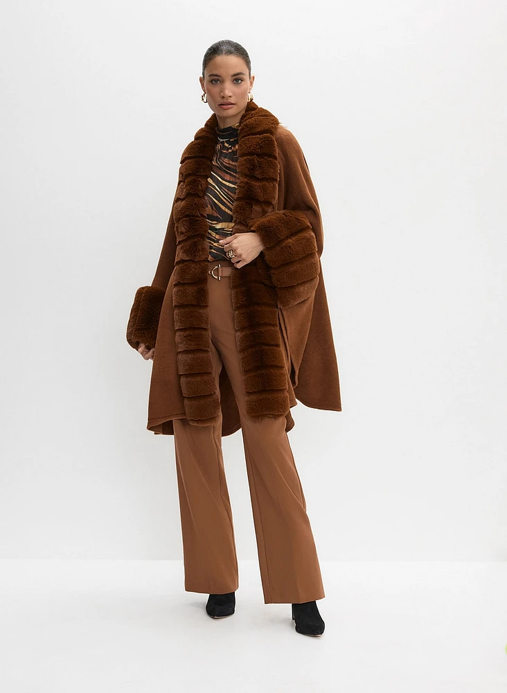 Faux Fur Trim Poncho