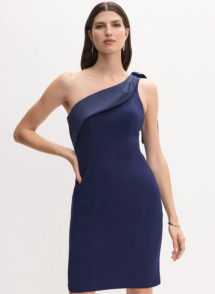 Satin Detail One-Shoulder Dress