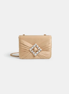 Stone Embellished Satin Clutch