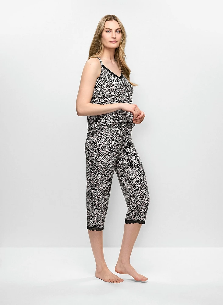 Lace Trim Animal Print Pyjama Set