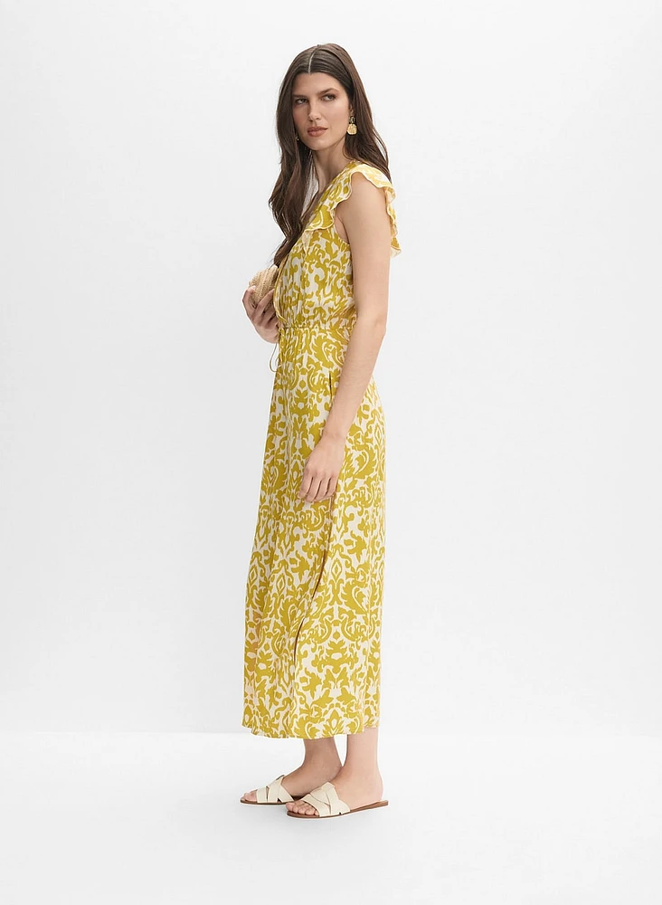 Abstract Print Smocked Waist Dress