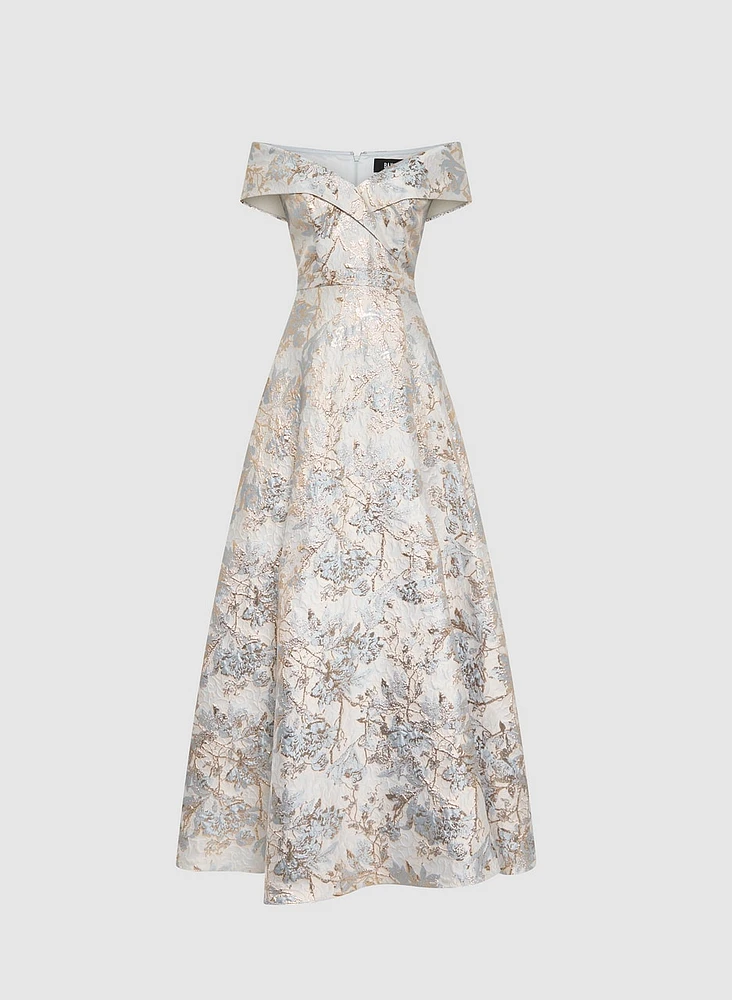 Floral Jacquard Ballgown Dress