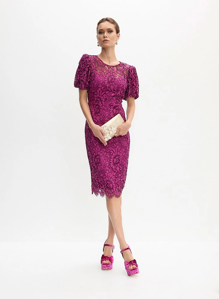 Puff Sleeve Lace Detail Dress