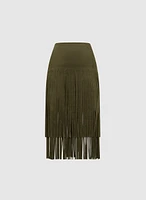 Faux Suede Fringed Skirt