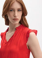 Satin Ruffle Shoulder Blouse